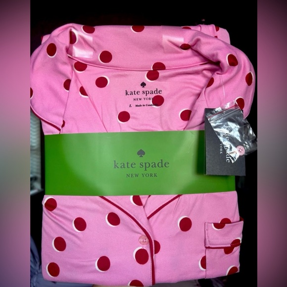 kate spade Other - Kate Spade Long Sleeve PJ Pink with Big Red Dots Set